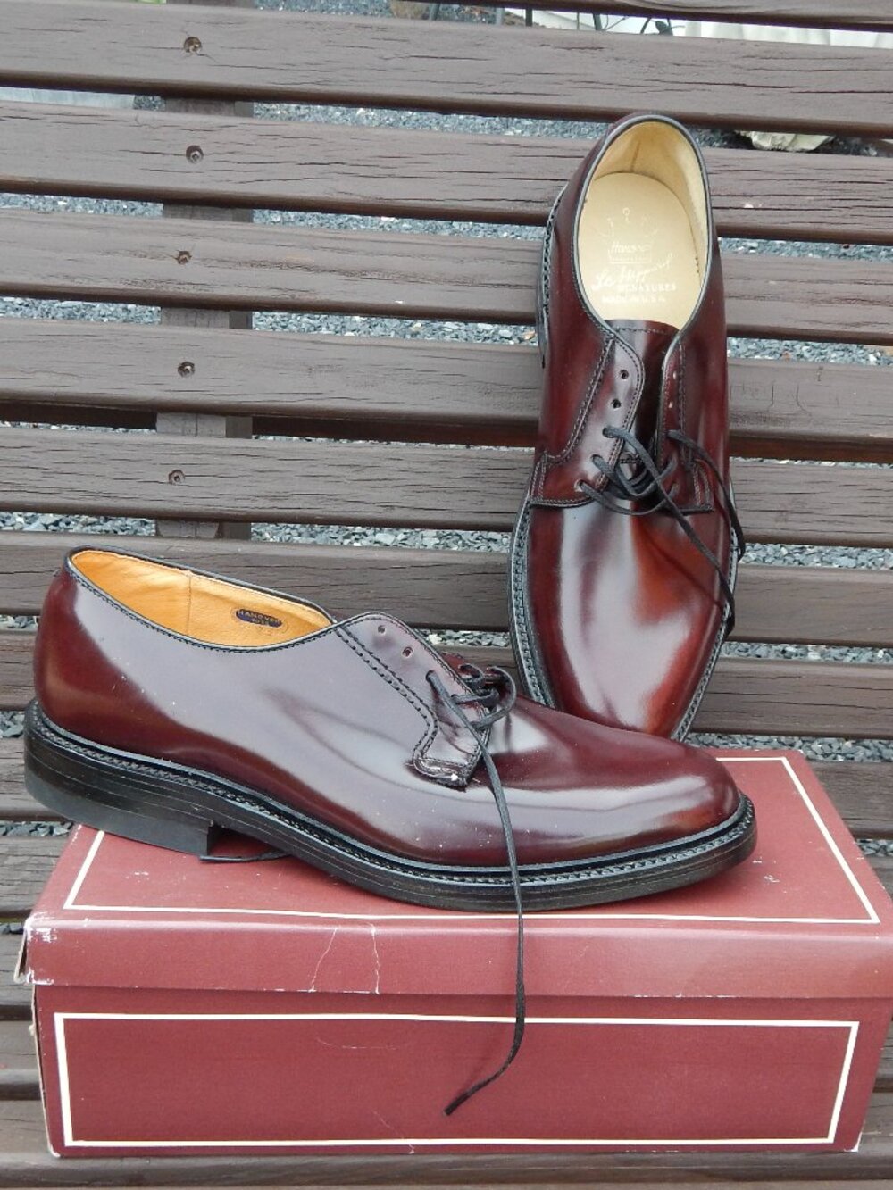 Hanover Vtg Shell Cordovan Shoes Men's 10.5 C/B Dark Burgundy Plain Toe Blucher*